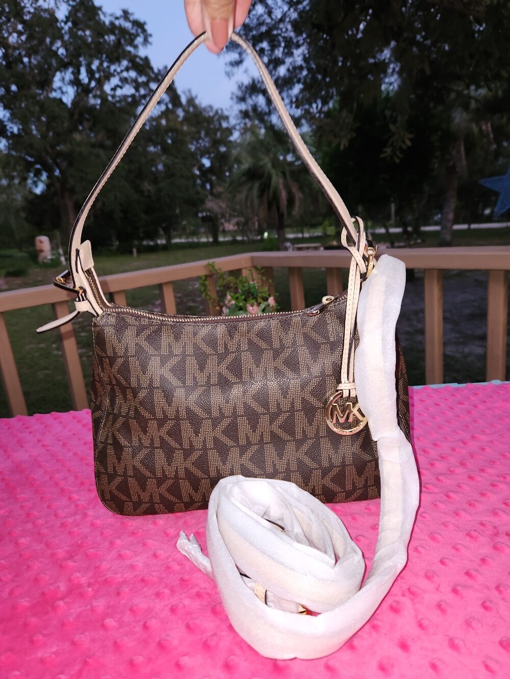 Michael Kors Brown MK Logo Crossbody with Gold Charm. NWOT - Picture 9 of 10